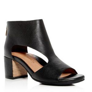 gentle souls Black Leather Cutout Block Heel Sandal Bootie
